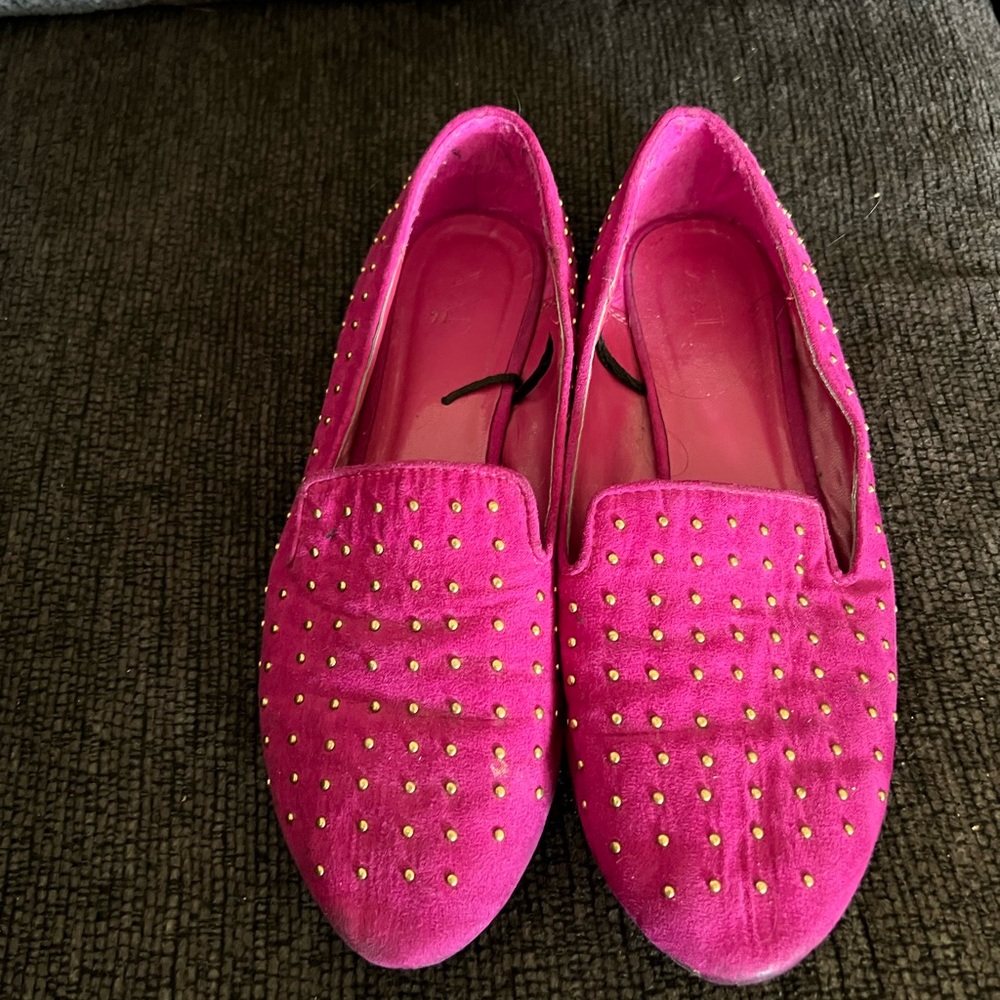 fuschia gold studded flats